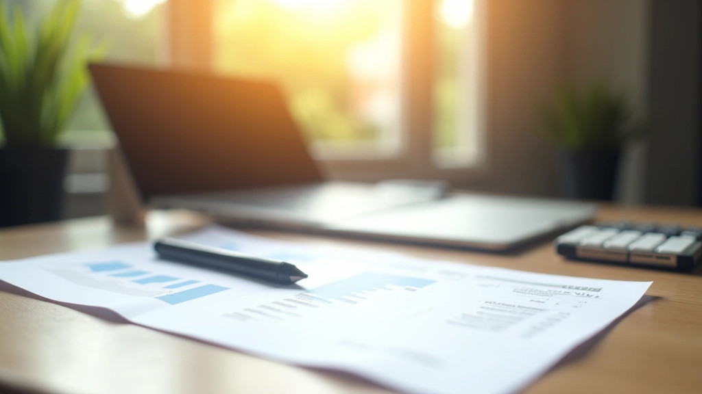 Moderní kancelářský stůl s notebookem a finančními dokumenty v přirozeném osvětlení