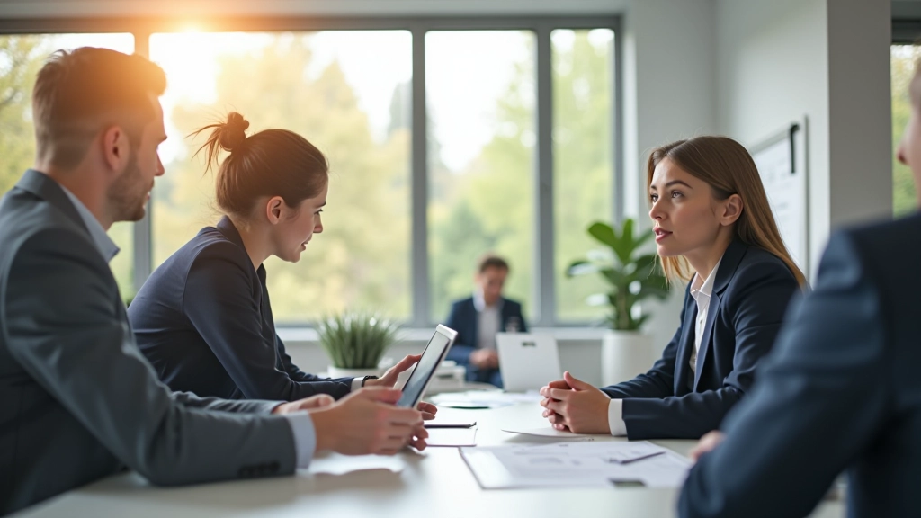 Moderní kancelářský prostor s tým zabývající se finančním plánováním a audity