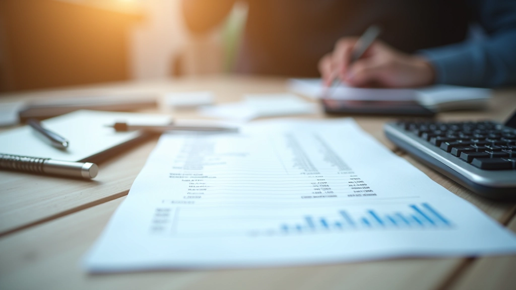 Složka s bankovními výpisy a perem na stole